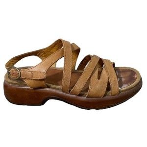 Dansko Brown Leather Strappy Sandals Buckle Chunky Heel Sz 39 EU 8.5 9 US
